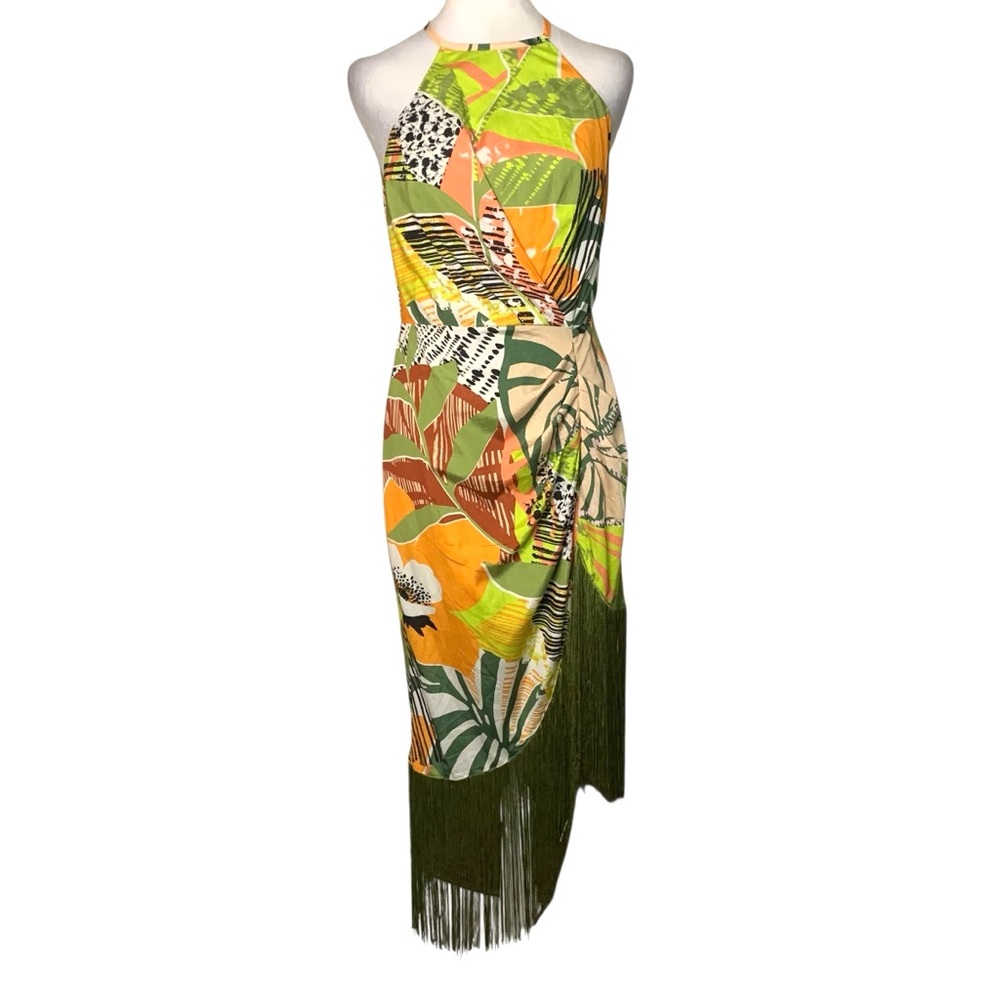 One33 Social Small Women’s Luau Asymmetrical Fringe Hem Colorful Tropical Dress